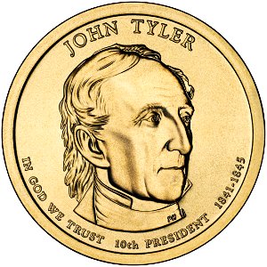 John Tyler Presidential $1 Coin obverse. Free illustration for personal and commercial use.