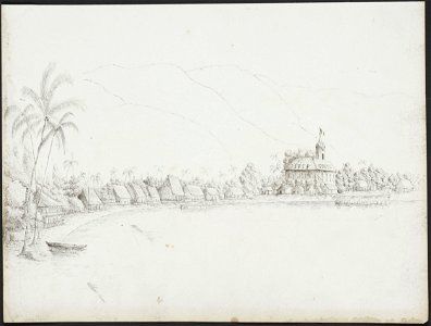John Speer, View of Papeete from the Harbour, November 1845. Free illustration for personal and commercial use.