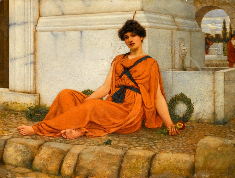 John William Godward - Repose, The Flower Girl, 1899 | Creazilla