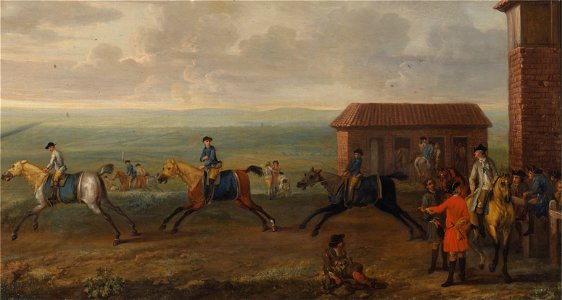 John Wootton - Lord Portmore Watching Racehorses at Exercise on Newmarket Heath - Google Art Project