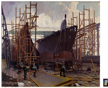 John William Beatty - SHIP BUILDING, COLLINGWOOD (CWM 19710261-0105). Free illustration for personal and commercial use.