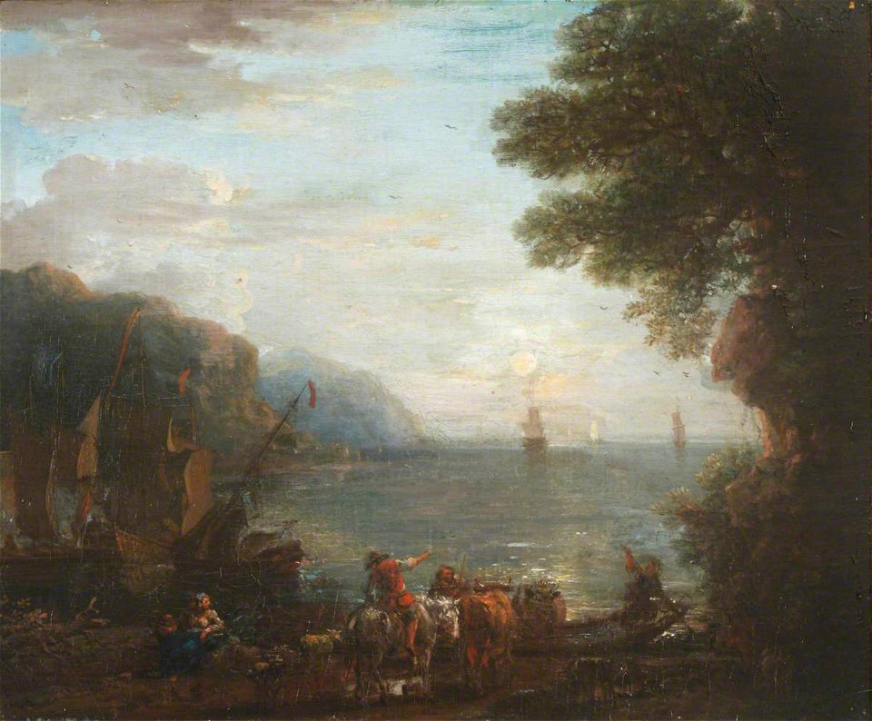 John Wootton (c.1682-1764) - Coastal Scene with Shipping at Dawn - 1548036 - National Trust
