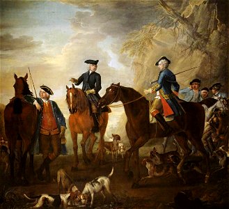 John Wootton (c.1682-1764) - Viscount Weymouth's Hunt, Mr Jackson, the Hon. Henry Villiers and the Hon. Thomas Villiers, with Hunters and Hounds - T11836 - Tate