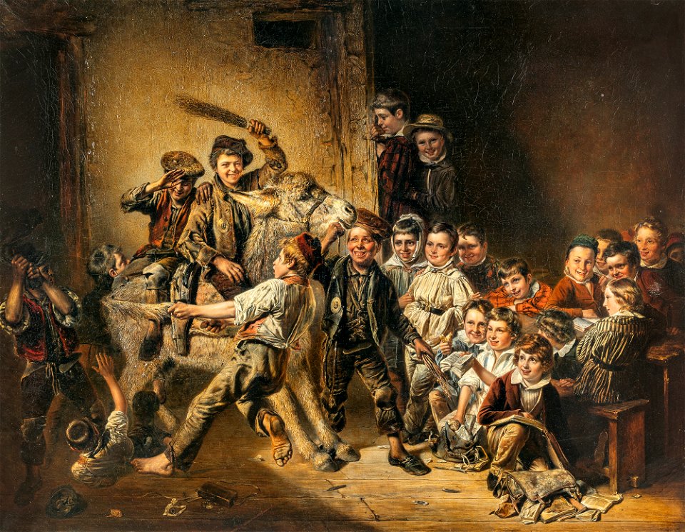 Joseph Hornung Kinder beim Spielen mit einem Esel