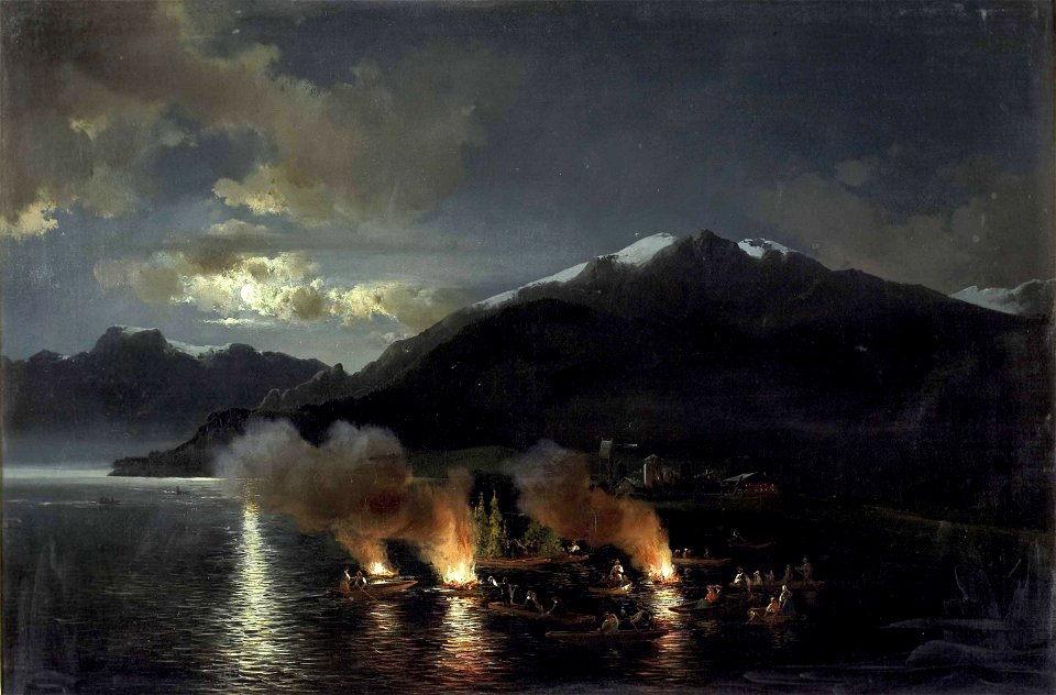 Joseph Brunner Feuer auf einem Alpensee 1855
