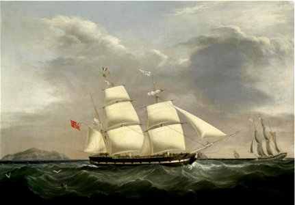Joseph Heard - The Three masted Barque Isabel off the South Stack, in two views, 1837. Free illustration for personal and commercial use.