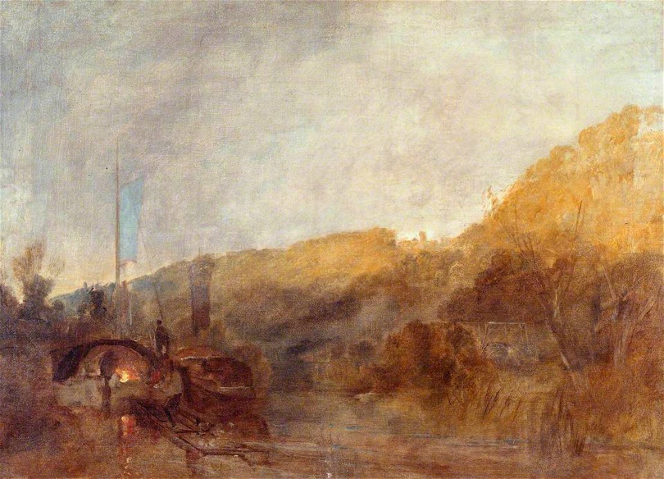 Joseph Mallord William Turner (1775-1851) - Barge on the River, Sunset - N02707 - National Gallery