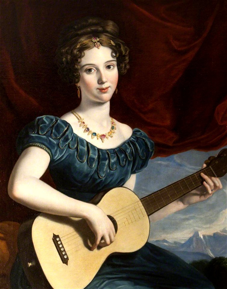 Joseph Karl Stieler (1781-1858) (possibly) - A Lady of the Petre Family Playing the Guitar - 343176 - National Trust
