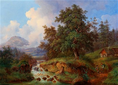 Joseph Jonas Gebirgslandschaft mit Wanderern 1847