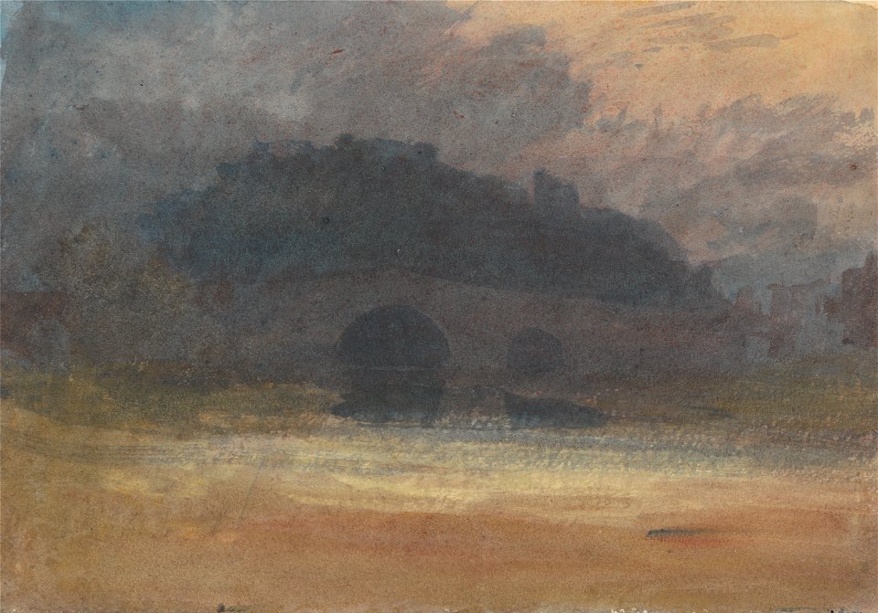 Joseph Mallord William Turner - Evening Landscape with Castle and Bridge in Yorkshire - Google Art Project
