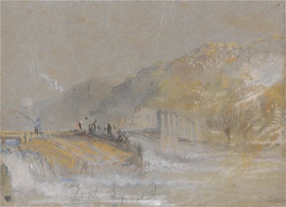 Joseph Mallord William Turner - Foul by God- River Landscape with Anglers Fishing From a Weir - Google Art Project