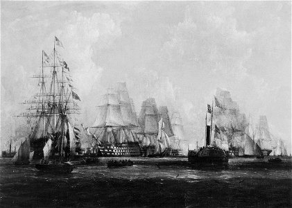 Joseph Miles Gilbert (active 1825-55) - Queen Victoria's visit to watch the Experimental Squadron, Portsmouth, 15 July 1845 - RCIN 403617 - Royal Collection