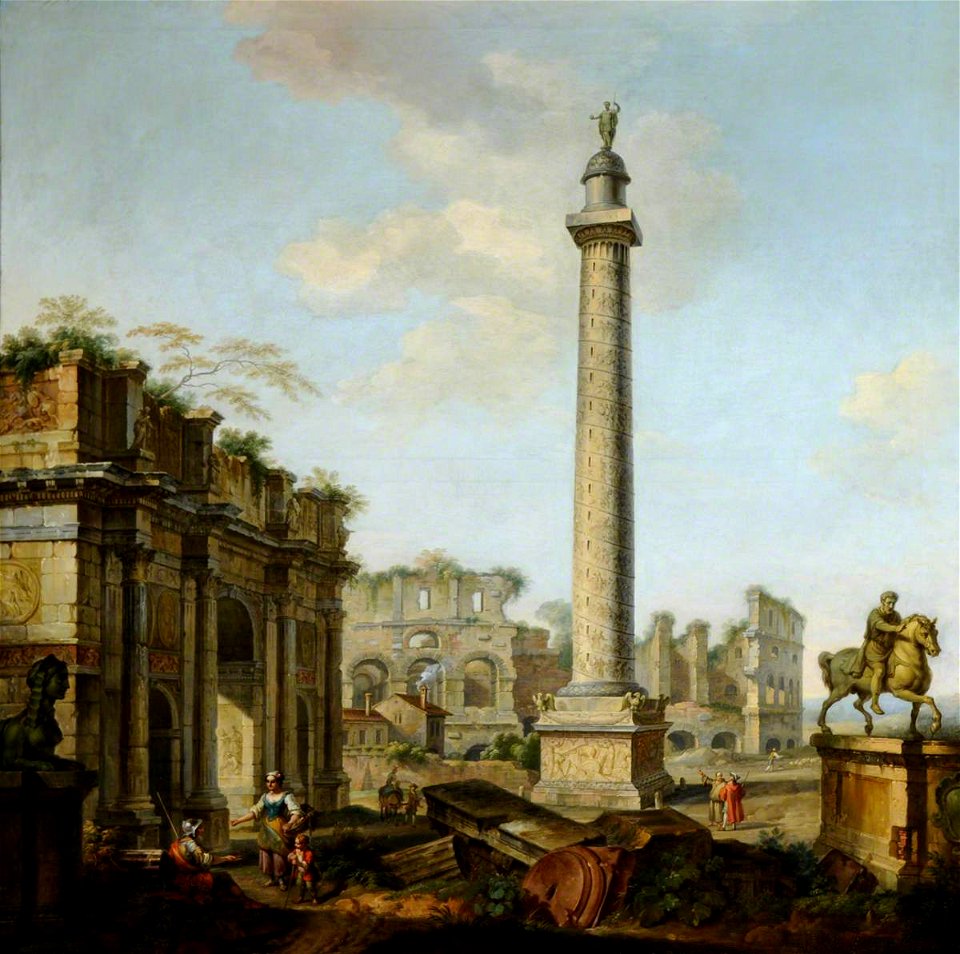 Joseph Nicholls (1692-1760) - A Capriccio of Roman Ruins, with the Arch of Constantine, Trajan’s Column, the Colosseum, and the Statue of Marcus Aurelius - 960070 - National Trust