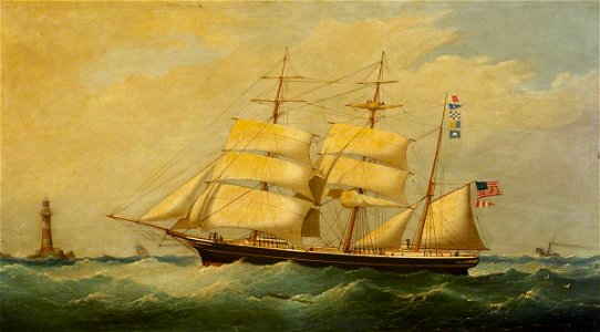 Joseph Semple (1830-1877) - The Barque 'Grampus' Passing a Lighthouse - BHC3378 - Royal Museums Greenwich. Free illustration for personal and commercial use.