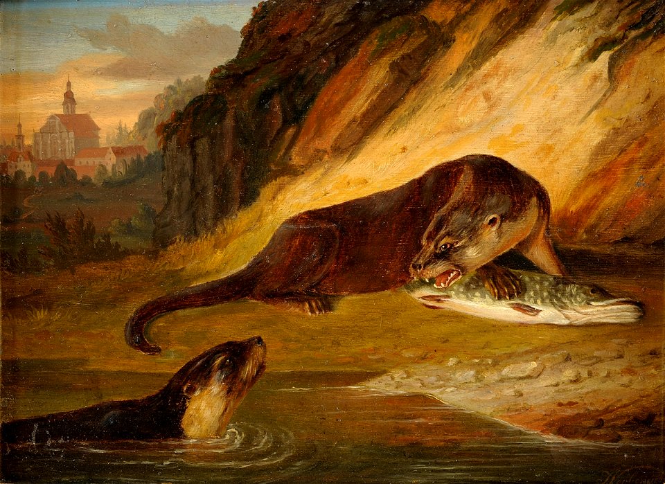 Joseph Werberger Flußufer mit Riesenotter 1856