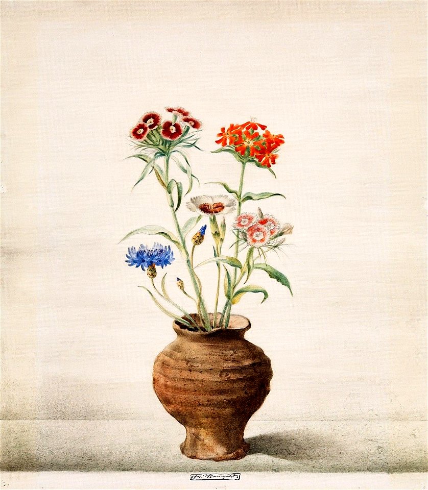 Joseph Mangold Blumen im Tonkrug