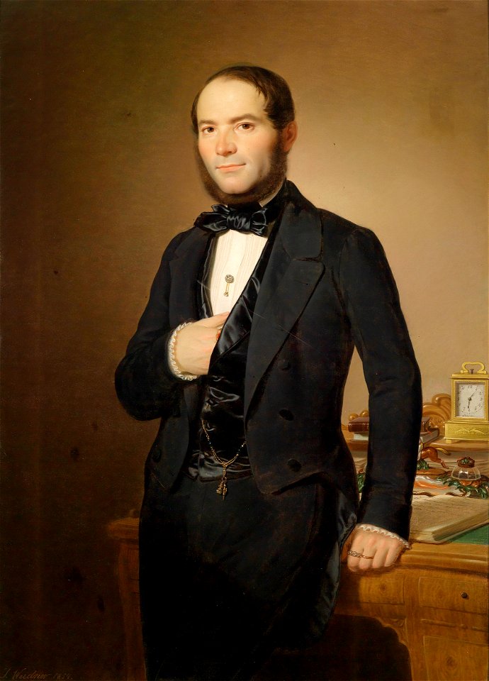 Joseph Weidner Bildnis eines Herrn vor Schreibkommode 1854