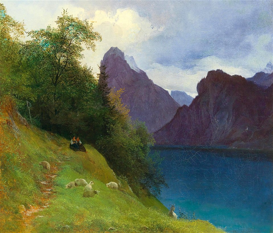 Joseph Schwemminger Partie zwischen Ebensee und Traunkirchen mit Blick auf den Traunstein