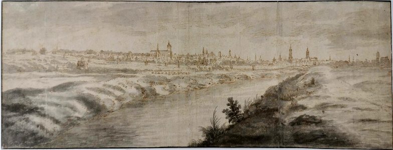 Josua de Grave, Panorama van Brussel gezien vanuit het noorden, vanaf de Zennevallei, in 1674 - links de woning Het Paradijs in Sint-Joost (MSB)