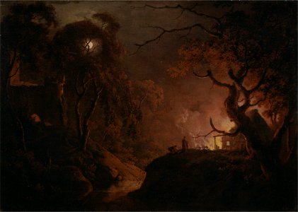 Joseph Wright of Derby - Cottage on fire at night - Google Art Project. Free illustration for personal and commercial use.