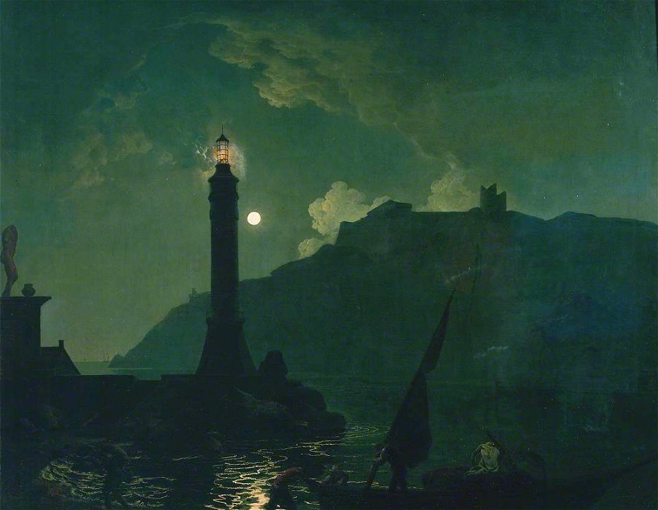 Joseph Wright of Derby (1734-1797) - A Moonlight with a Lighthouse, Coast of Tuscany - N05882 - National Gallery