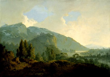 Joseph Wright of Derby - Italian Landscape with Mountains and a River - Google Art Project. Free illustration for personal and commercial use.