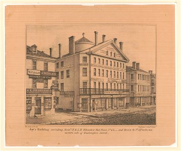 Joy's Building, including Mess. S.& A., H. Rhoades' Hat Store no. 63, and stores to no. 87 inclusive, western side of Washington Street LCCN2003677115