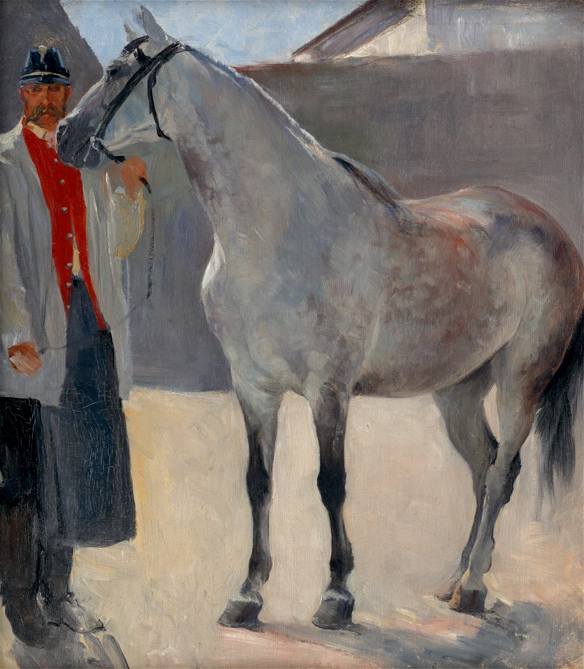Jozef Hanula - Study of a Grey Horse with a Coachman - O 1161 - Slovak National Gallery