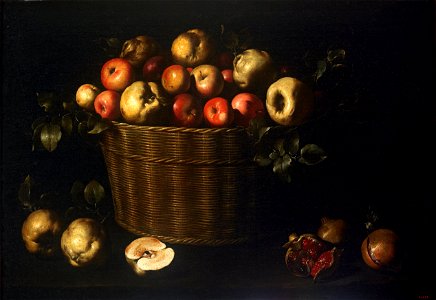 Juan de Zurbarán - Basket with Apples, Quinces and Pomegranates - Google Art Project. Free illustration for personal and commercial use.