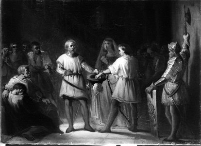 Jozef Israëls - Anno 1298. De IJselsteinse krijgsgevangenen loten om hun leven - SA 4945 - Amsterdam Museum