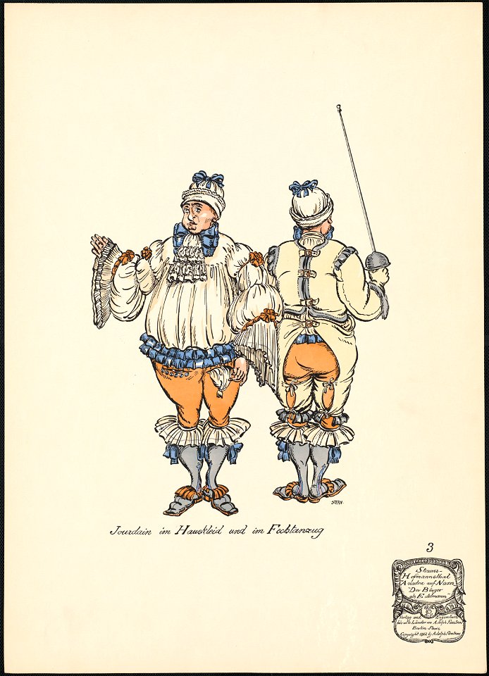 Jourdain im Hauskleid und im Fechtanzug (Boston Public Library)
