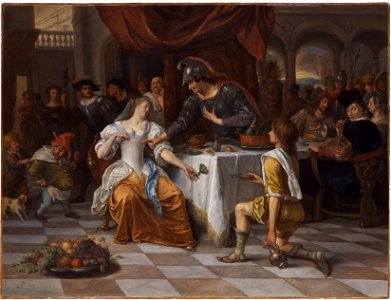 JS-107-Jan Steen-The Banquet of Anthony and Cleopatra. Free illustration for personal and commercial use.