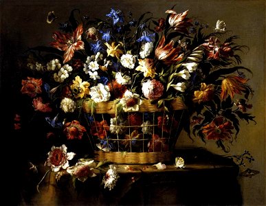 Juan de Arellano - Basket of Flowers - WGA00940. Free illustration for personal and commercial use.