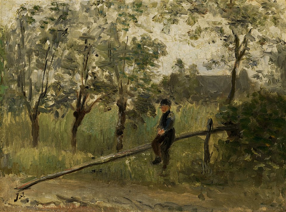 Jozef Israëls - Boerenjongen op een slagboom