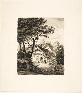 Jozef Linnig - At Baesele, Boy and Dog Approaching a Cottage