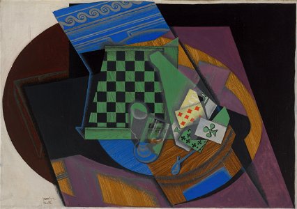 Juan Gris - Damier et cartes à jouer (Checkerboard and playing cards) - Google Art Project. Free illustration for personal and commercial use.