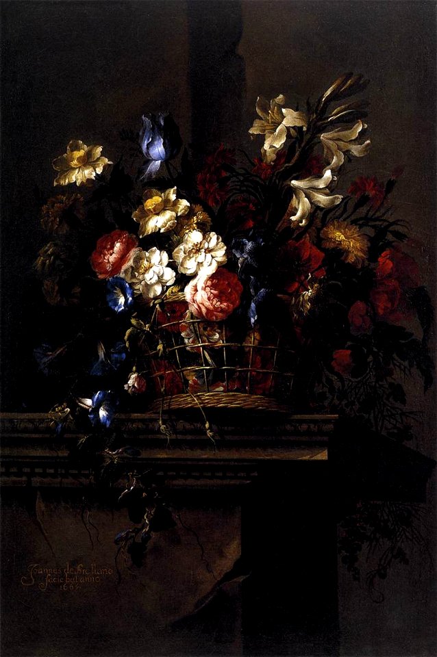 Juan de Arellano - Basket of Flowers on a Plinth - WGA0936