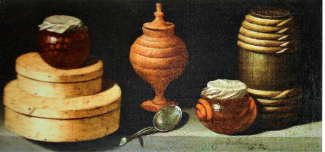 Juan van der Hamen y León - Stillleben mit Schachteln und Gefäßen mit Süßigkeiten