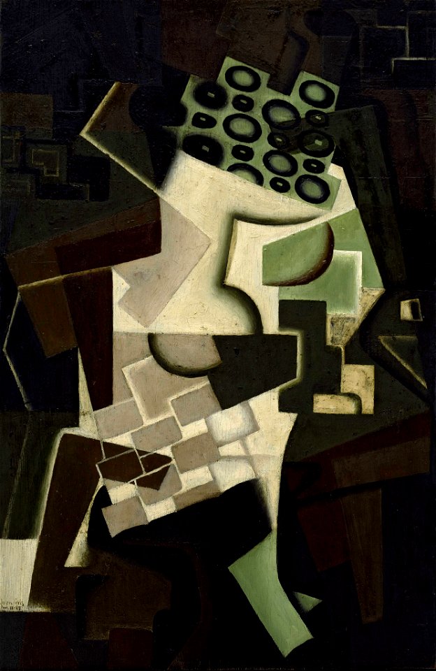 Juan Gris, 1917, Compotier et nappe à carreaux, oil on wood panel, 80.6 x 53.9 cm, Guggenheim Museum