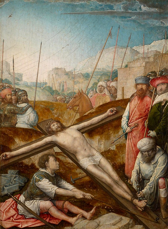 Juan de Flandes, , Kunsthistorisches Museum Wien, Gemäldegalerie - Christus wird ans Kreuz genagelt - GG 6276 - Kunsthistorisches Museum