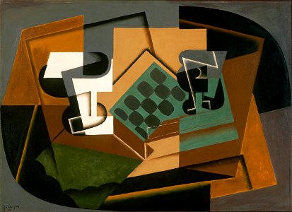 Juan Gris - Chessboard, Glass, and Dish. Free illustration for personal and commercial use.