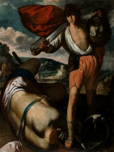 Juan Luis Zambrano, David paseando en triunfo la cabeza de Goliat. Free illustration for personal and commercial use.