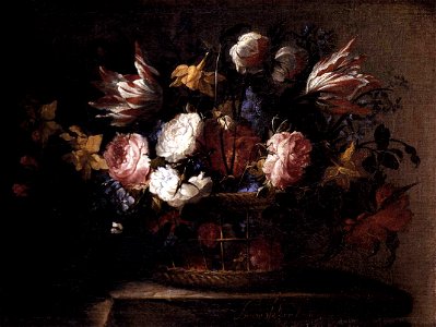 Juan de Arellano - Still-Life with a Basket of Flowers - WGA00933. Free illustration for personal and commercial use.