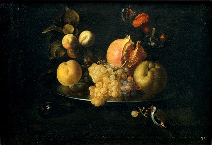 Juan de Zurbarán - Still Life with Fruit and Goldfinch - Google Art Project. Free illustration for personal and commercial use.