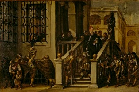 Juan de Valdés Leal - Saint Thomas of Villanueva Giving Alms to the Poor', oil on wood, c. 1653, El Paso Museum of Art