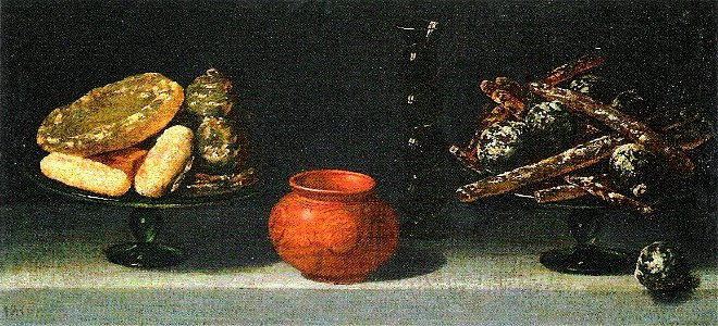 Juan van der hamen y León - Stillleben mit kandierten Frückten, Terakottaschale und Glas