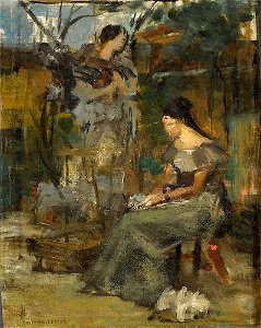 Jules Bastien-Lepage Zwei Damen Ölstudie
