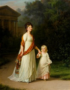Marie Sophie Frederikke, and her daughter, princess Caroline. Free illustration for personal and commercial use.
