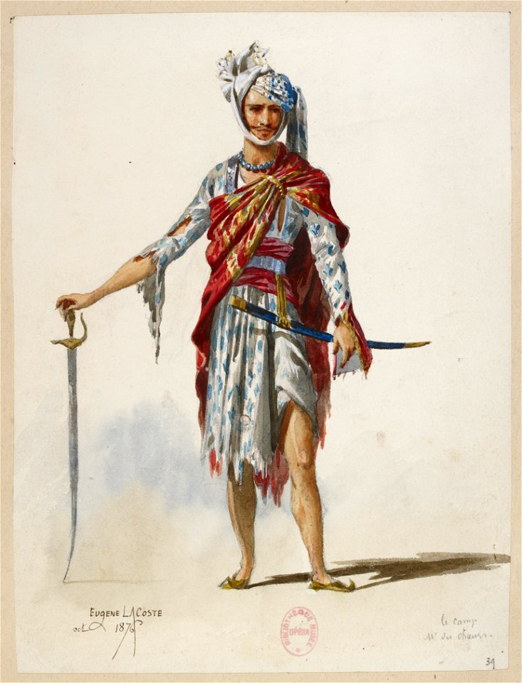 Jules Massenet - Le roi de Lahore - costume design by Eugène Lacoste 39 - 39. Le camp, M. des choeurs