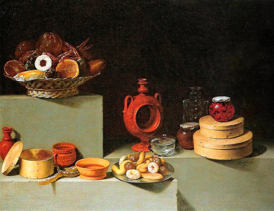 Juan van der Hamen y León - Stillleben mit Süßigkeiten und Keramik